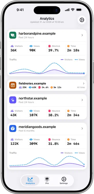 Seliq Analytics screen comparing traffic across connected websites.